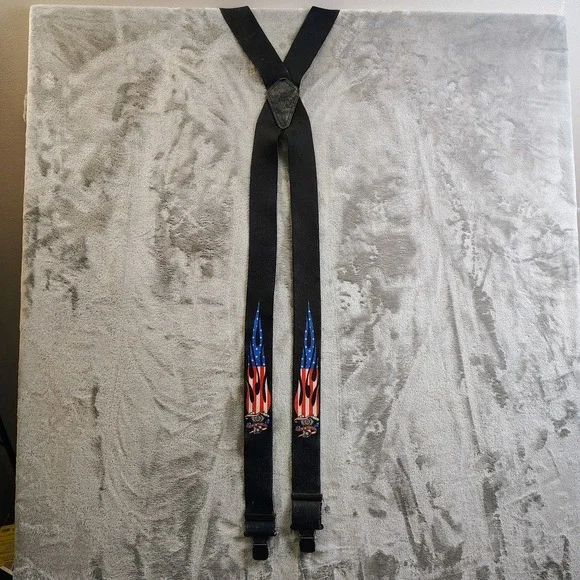 Harley Davidson Suspenders‎ Usa Flame Rare 90s Biker American Flag Patriotic